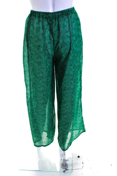 Muze Womens High Rise Drawstring Paisley Wide Leg Pants Green Size Large