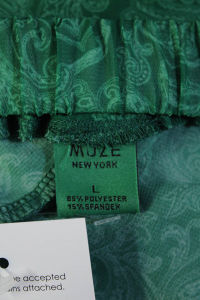 Muze Womens High Rise Drawstring Paisley Wide Leg Pants Green Size Large