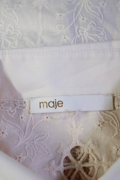 Maje Womens Button Front Long Sleeve Collared Embroidered Shirt Beige Size IT 38