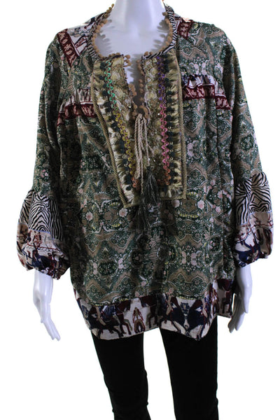 Antica Sartoria By Giacomo Cinque Womens Embellished Printed Top Green Medium