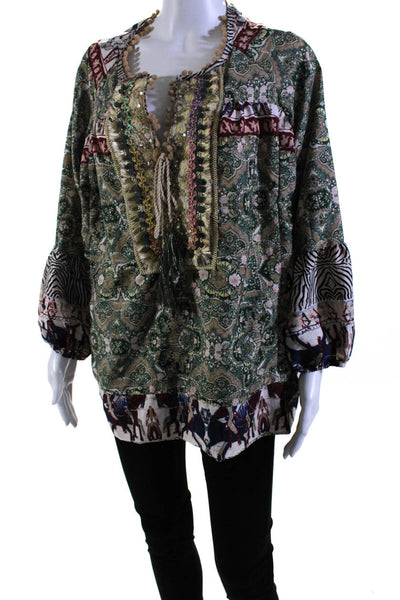 Antica Sartoria By Giacomo Cinque Womens Embellished Printed Top Green Medium