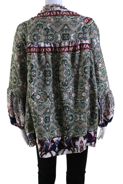 Antica Sartoria By Giacomo Cinque Womens Embellished Printed Top Green Medium