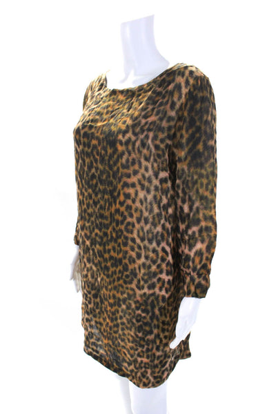 Zimmermann Womens Animal Print Long Sleeves Shirt Dress Brown Black Size 0