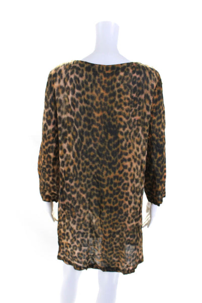 Zimmermann Womens Animal Print Long Sleeves Shirt Dress Brown Black Size 0