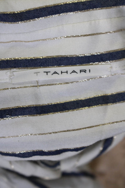 T Tahari Womens Striped Button Down Shirt Dress White Navy Blue Size Small