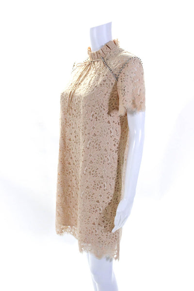 Sandro Womens Lace Jeweled Tie Neck Short Sleeves Dress Pink Size EUR 38