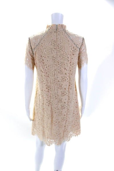 Sandro Womens Lace Jeweled Tie Neck Short Sleeves Dress Pink Size EUR 38