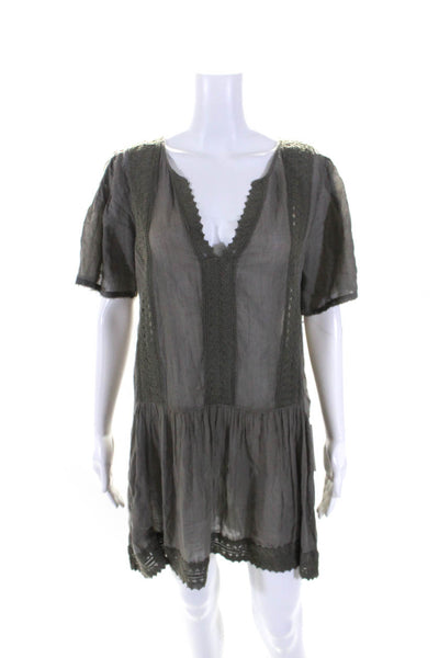 Muche Et Muchette Wonens V Neck Short Sleeves A Line Dress Gray Size One Size