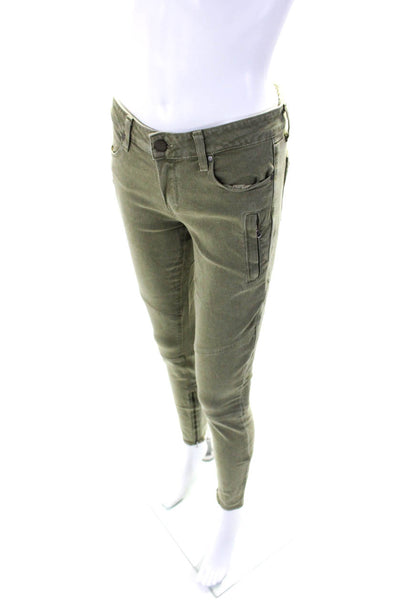 Paige Womens Green High Rise Cotton Zip Ankle Skinny Denim Jeans Size 28