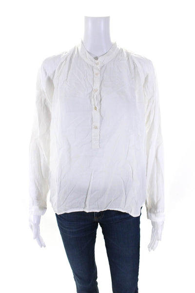 Xirena Womens Long Sleeve Half Button Collarless Shirt White Cotton Size XS