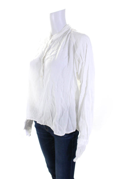 Xirena Womens Long Sleeve Half Button Collarless Shirt White Cotton Size XS