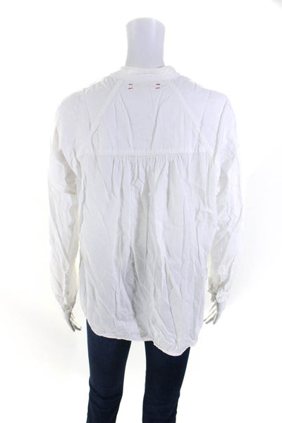 Xirena Womens Long Sleeve Half Button Collarless Shirt White Cotton Size XS