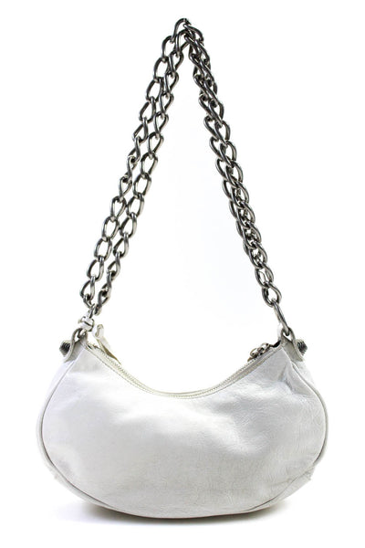Balenciaga Womens Le Cagole XS Leather Zip Top Shoulder Bag With Chain White