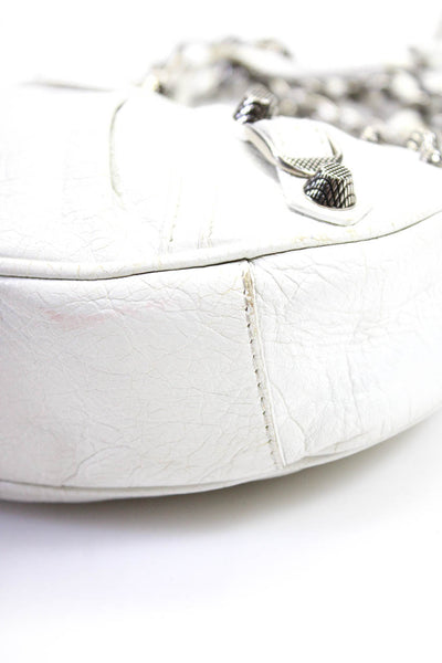 Balenciaga Womens Le Cagole XS Leather Zip Top Shoulder Bag With Chain White