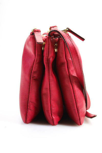 Celine Womens Small Zip Top Leather Trio Bag Crossbody Handbag Red