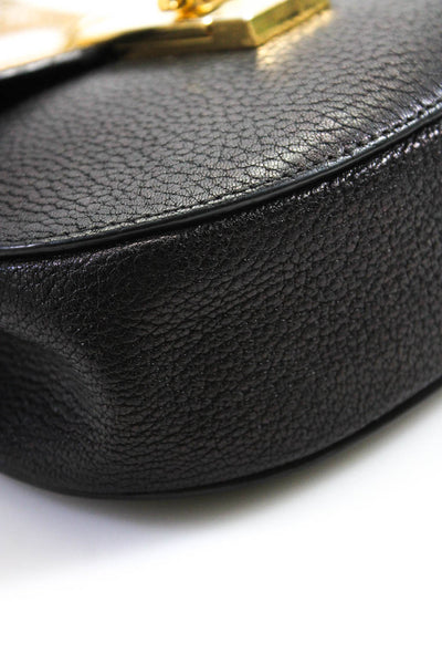 Chloe Womens Mini Leather Flap Chain Piston Drew Bag Crossbody Handbag Black