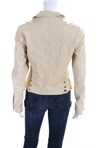 Blank NYC Womens Asymmetrical Faux Leather Moto Jacket Beige Size Medium