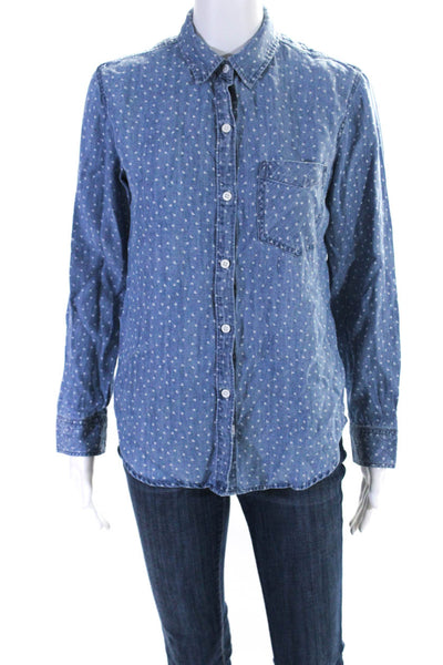 Rails Womens Heart Chambray Long Sleeve Button Up Shirt Blouse Blue Size XS