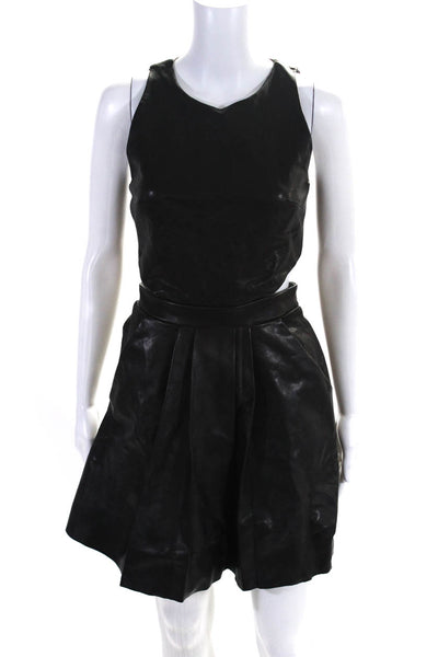 Sally LaPointe Womens Cutout Bodice Leather Mini A Line Dress Black Size 2