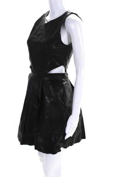 Sally LaPointe Womens Cutout Bodice Leather Mini A Line Dress Black Size 2