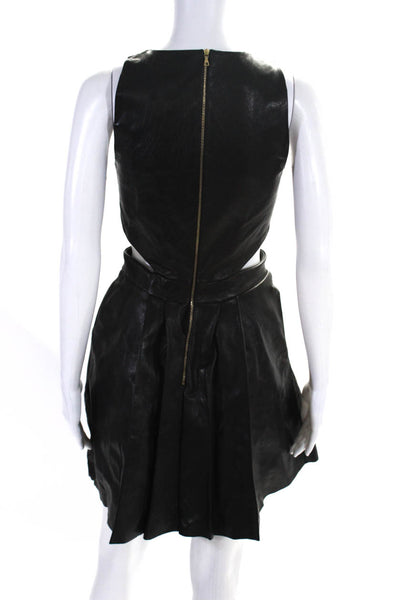 Sally LaPointe Womens Cutout Bodice Leather Mini A Line Dress Black Size 2