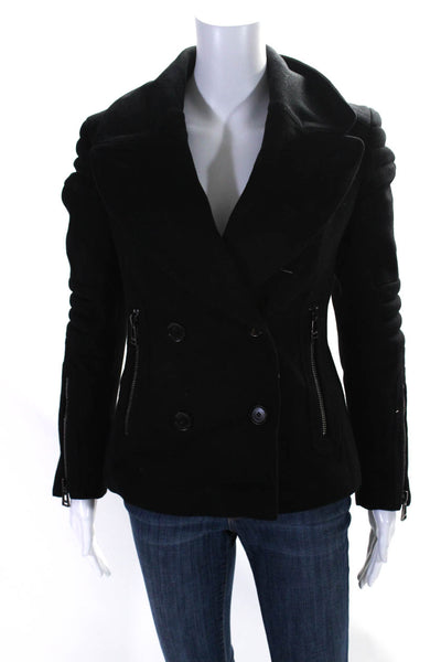 Belstaff Womens Double Breasted Fleece Peacoat Jacket Black Wool Size IT 40