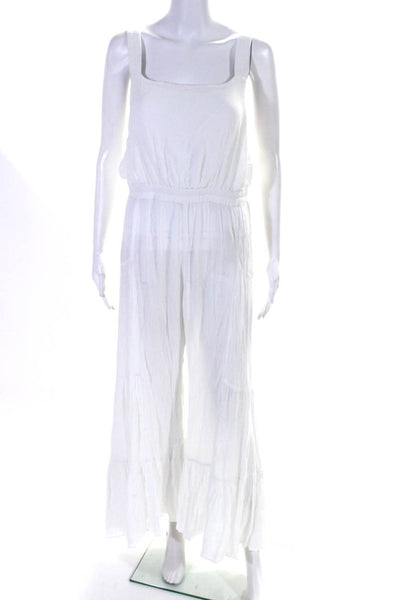 FP One by Free People Womens V Neck Sleeveless Jumpsuit White Size Large