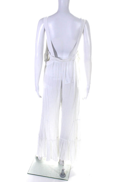 FP One by Free People Womens V Neck Sleeveless Jumpsuit White Size Large