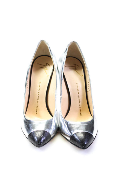 Giuseppe Zanotti Womens Slip On Stiletto Heels Patent Leather Silver Size 6 US