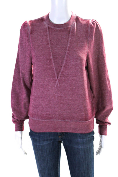 525 Womens Overdyed Crew Neck Puff Sleeve Sweatshirt Magenta Size Extra Small