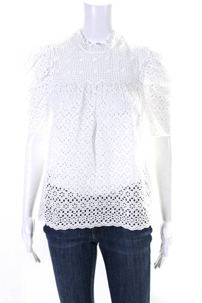 Ulla Johnson Womens Embroidered Eyelet Puff Sleeve Top Blouse White Size 0