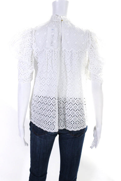 Ulla Johnson Womens Embroidered Eyelet Puff Sleeve Top Blouse White Size 0