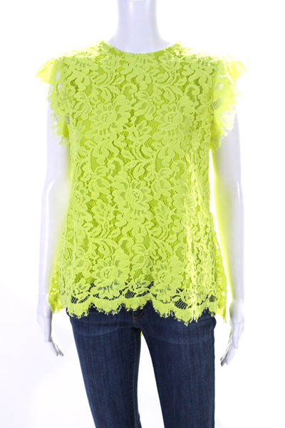 Alexis Womens Sleeveless Lace Crew Neck Top Blouse Chartreuse Green Size Small