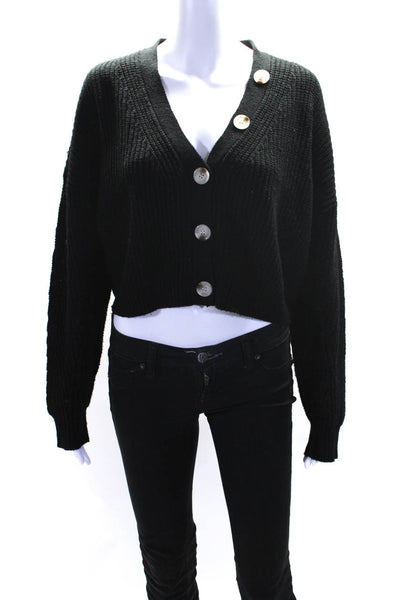 Line And Dot Womens V Neck Crop Button Up Cardigan Sweater Black Size XS