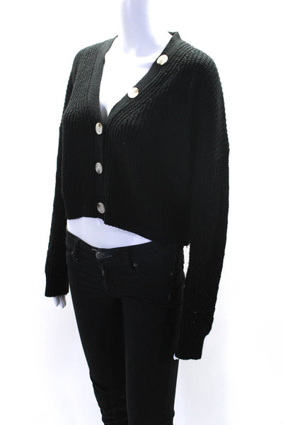 Line And Dot Womens V Neck Crop Button Up Cardigan Sweater Black Size XS