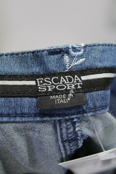 Escada Sport Womens Blue Cotton Floral Embroidered Pleated Straight Pants Size42