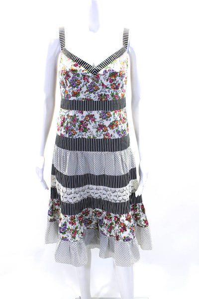 Nanette Lepore Womens White Cotton Mixed Printed Sleeveless A-Line Dress Size 12