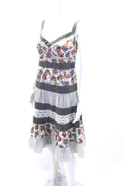 Nanette Lepore Womens White Cotton Mixed Printed Sleeveless A-Line Dress Size 12