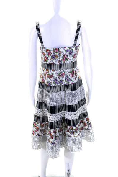 Nanette Lepore Womens White Cotton Mixed Printed Sleeveless A-Line Dress Size 12