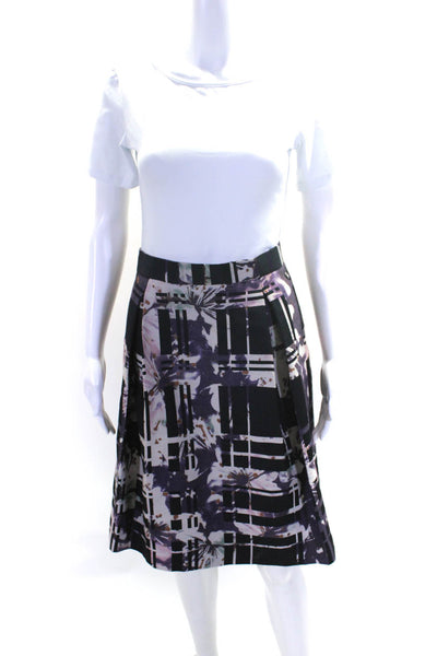 Escada Sport Womens Purple Wool Mixed Print Zip Back A-Line Skirt Size 42