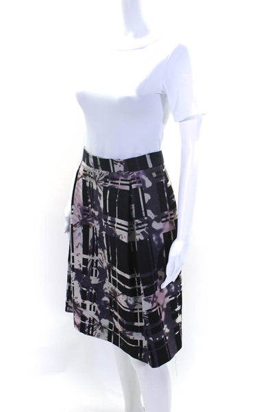 Escada Sport Womens Purple Wool Mixed Print Zip Back A-Line Skirt Size 42