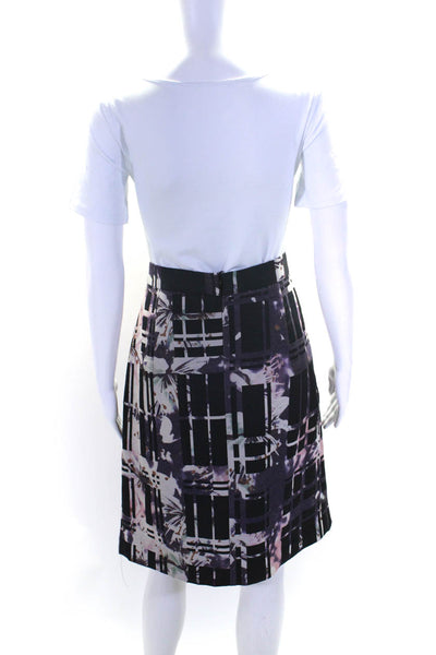 Escada Sport Womens Purple Wool Mixed Print Zip Back A-Line Skirt Size 42