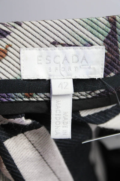 Escada Sport Womens Purple Wool Mixed Print Zip Back A-Line Skirt Size 42