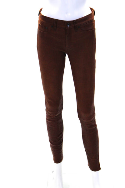 Rag & Bone Womens Chocolate Brown High Rise Skinny Leg Leather Pants Size 28