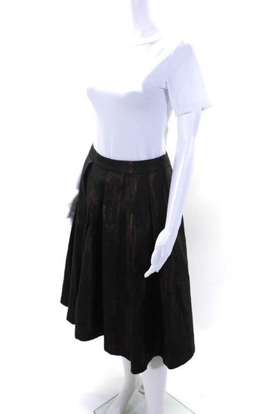 Toast Womens Striped Pleated A Line Skirt Black Brown Cotton Blend Size 8