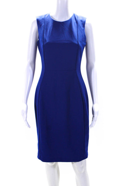 Calvin Klein Womens Back Zip Sleeveless Crew Neck Sheath Dress Blue Size 4