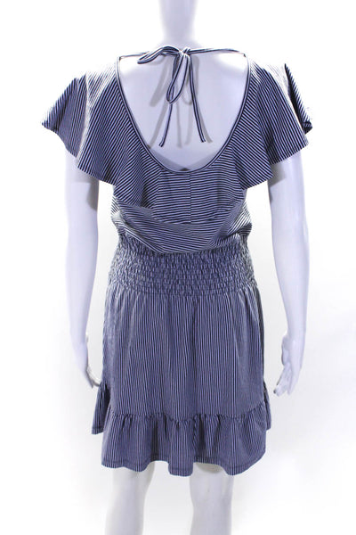 Parker Womens Short Sleeve Scoop Neck Striped Smocked Dress Blue White Small