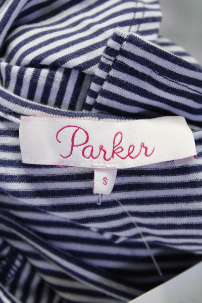 Parker Womens Short Sleeve Scoop Neck Striped Smocked Dress Blue White Small