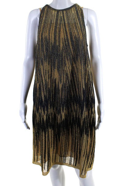 Missoni Womens Metallic Abstract Print High Neck Sleeveless Dress Gold Size 40