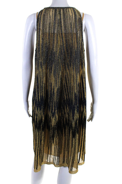 Missoni Womens Metallic Abstract Print High Neck Sleeveless Dress Gold Size 40